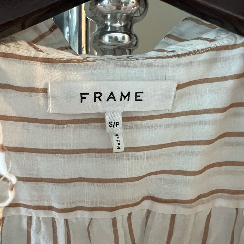 Frame White and Tan Striped Blouse